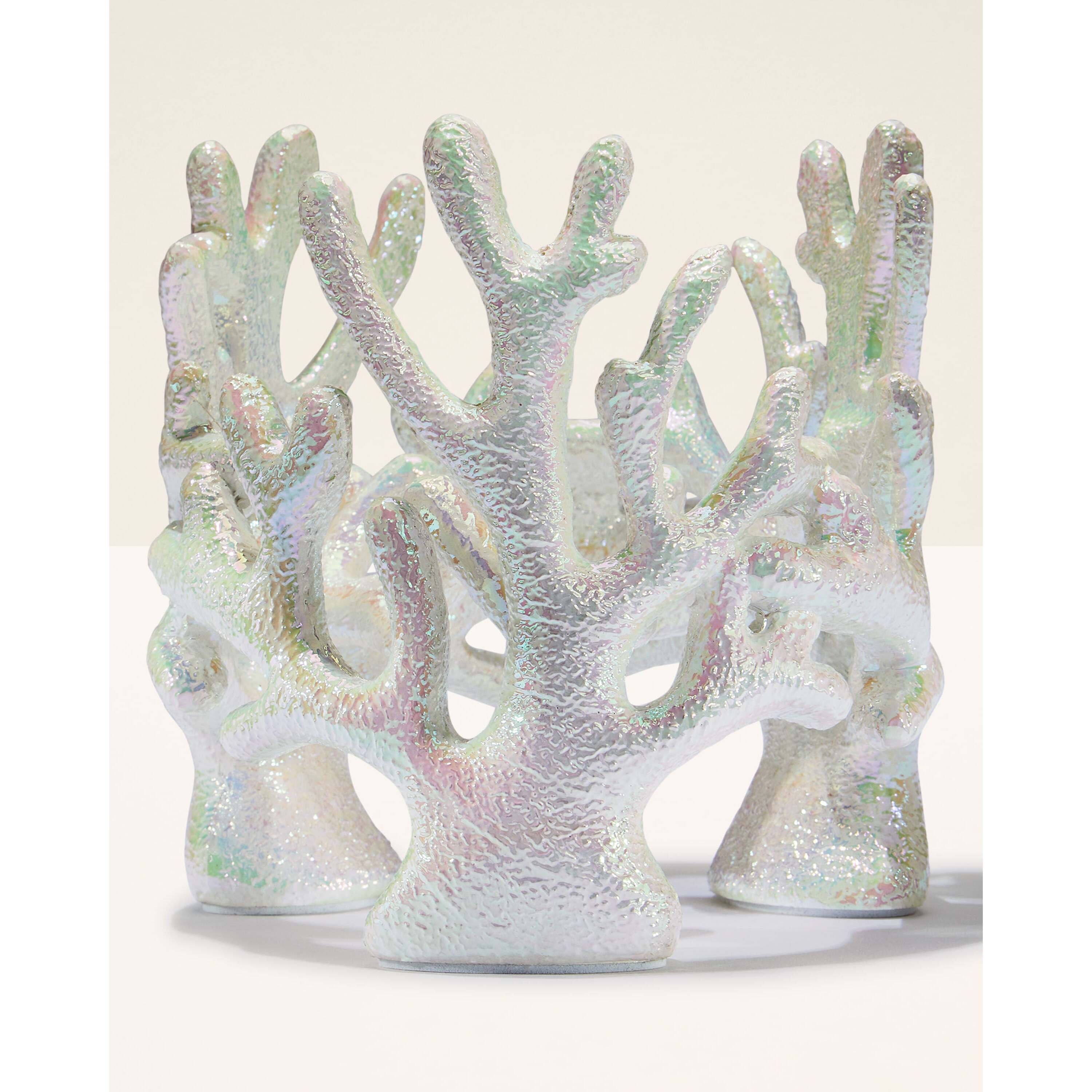 Iridescent Coral Pedestal 3-Wick Candle Holder